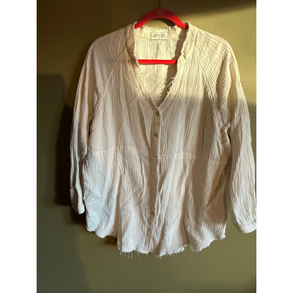 The post cotton waffle gauze long pocket shirt cardigan‎ S
